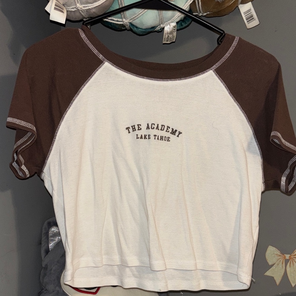 Women's Brown and White Baby Tee